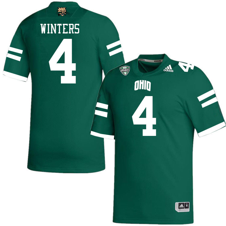 Ohio Bobcats #4 Jacob Winters College Football Jerseys Stitched-Green